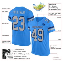 Custom Powder Blue Gray-Navy Mesh Authentic Football Jersey Custom Powder Blue Gray-Navy Mesh Authentic Football Jersey