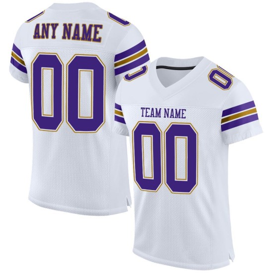 Custom White Purple-Old Gold Mesh Authentic Football Jersey Custom White Purple-Old Gold Mesh Authentic Football Jersey