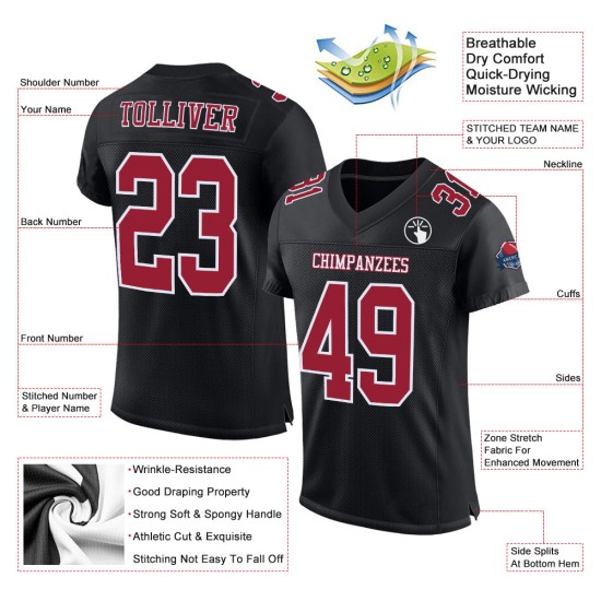 Custom Black Cardinal-White Mesh Authentic Football Jersey Custom Black Cardinal-White Mesh Authentic Football Jersey