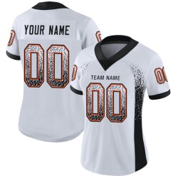 Custom White Black-Orange Mesh Drift Fashion Football Jersey Custom White Black-Orange Mesh Drift Fashion Football Jersey