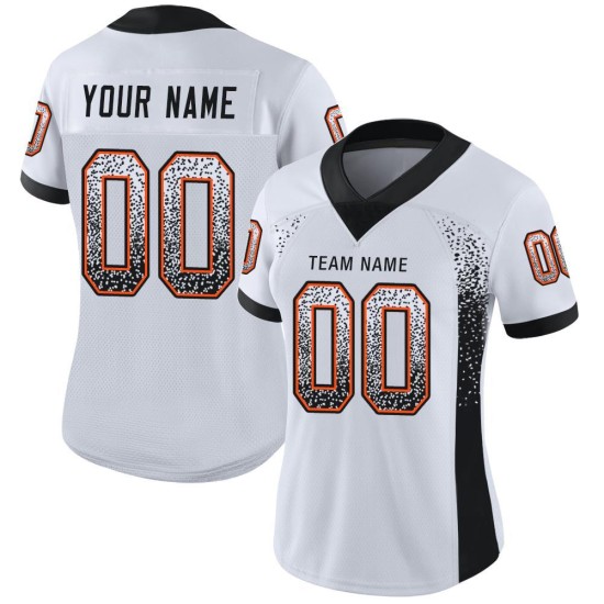 Custom White Black-Orange Mesh Drift Fashion Football Jersey Custom White Black-Orange Mesh Drift Fashion Football Jersey