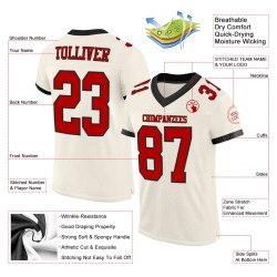 Custom Cream Red-Black Mesh Authentic Football Jersey Custom Cream Red-Black Mesh Authentic Football Jersey