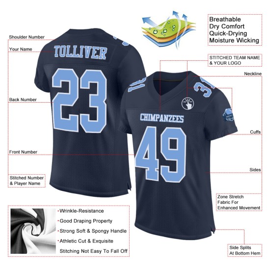Custom Navy Light Blue-White Mesh Authentic Football Jersey Custom Navy Light Blue-White Mesh Authentic Football Jersey