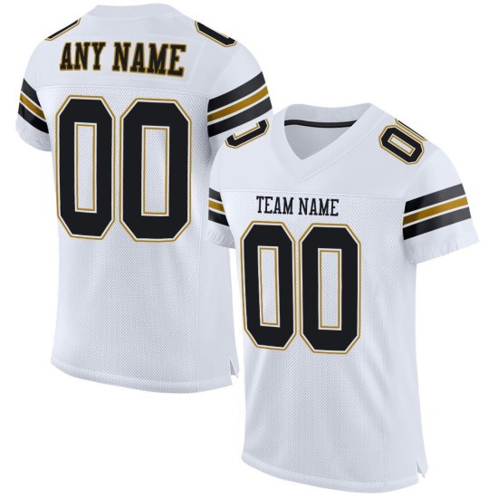 Custom White Black-Old Gold Mesh Authentic Football Jersey Custom White Black-Old Gold Mesh Authentic Football Jersey