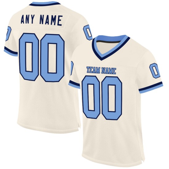 Custom Cream Light Blue-Navy Mesh Authentic Throwback Football Jersey Custom Cream Light Blue-Navy Mesh Authentic Throwback Football Jersey