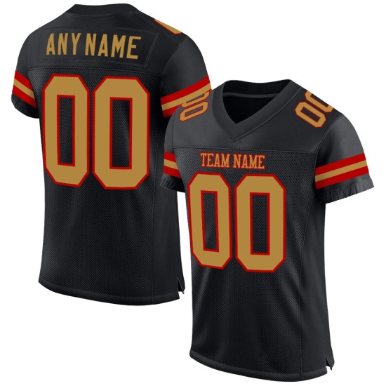 Custom Black Old Gold-Red Mesh Authentic Football Jersey Custom Black Old Gold-Red Mesh Authentic Football Jersey